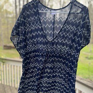 Merona Navy Blue Zigzag Print Beach Cover-Up - Size L